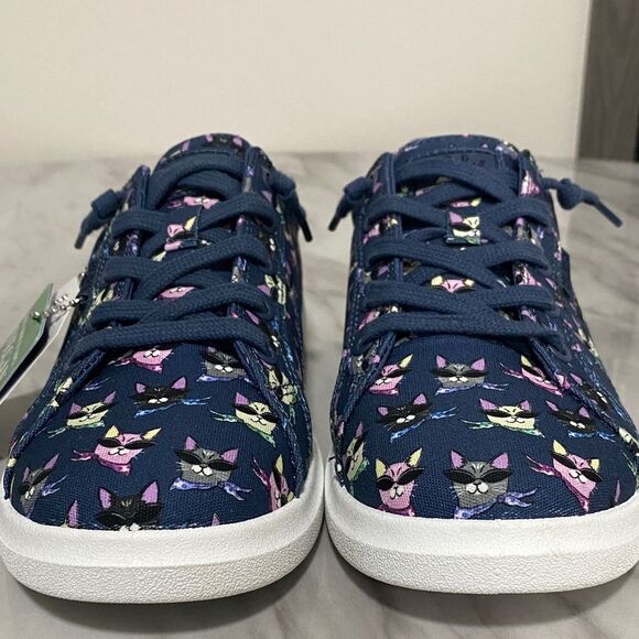 NWT BOBS from Skechers Windy Kitty Cat Print Sneakers Navy Blue Memory Foam 7.5 - Picture 4 of 14